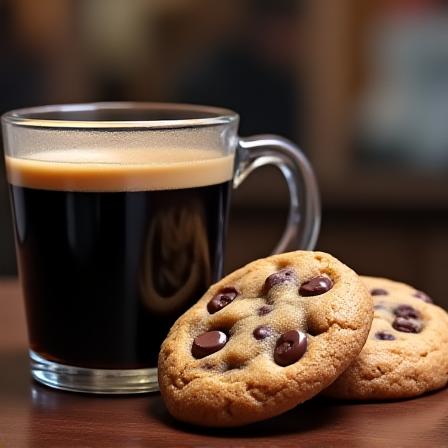 Café americano con galletas de chocolate