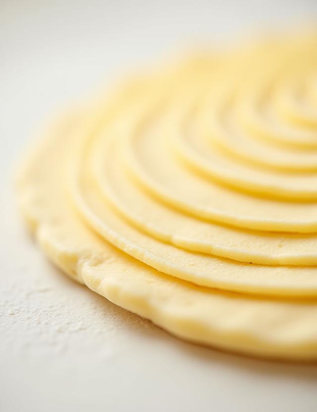 Detalle de las capas de masa hojaldrada antes de hornear