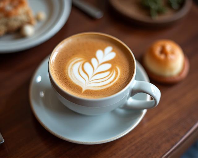 Taza de café de especialidad con arte latte