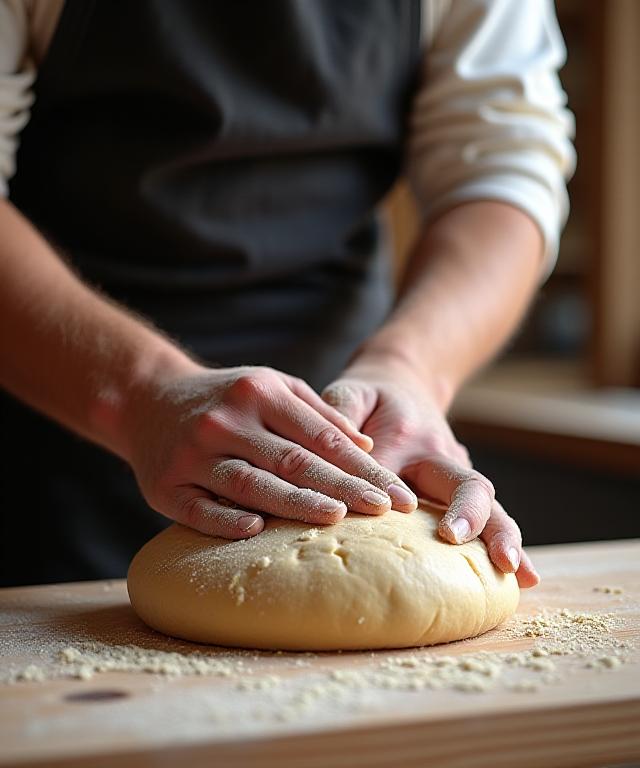 Maestro panadero artesano trabajando la masa en La Sirena de Pan